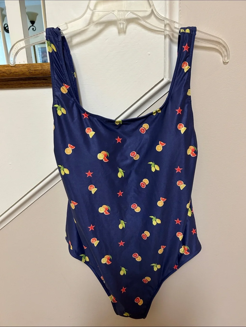 San Pellegrino X Kenny Flowers NWT L Navy Citrus Fruit-Print One-Piece Swimsuit